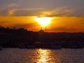 Istanbul, Turkey-March 30, 2018: The sun is falling down from th Royalty Free Stock Photo