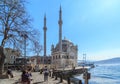 Istanbul, Turkey - March 26, 2019: View of Ortakoy mosque and Bosphorus bridge in Besiktas. Located at the waterside of Royalty Free Stock Photo