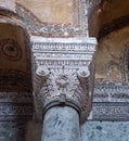 ISTANBUL, TURKEY - MAY, 23, 2019: close up of an ornate capital on a cloumn inside hagia sophia mosque in istanbul Royalty Free Stock Photo