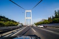 Istanbul, Turkey - May 2, 2017. Driving on Fatih Sultan Mehmet Bridge over Bosporus Royalty Free Stock Photo