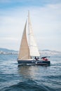 Group of young people in a sailboat sailing in the bosphorus in Istanbul