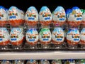 ISTANBUL, TURKEY - MAY 11 2019:  Kinder Surprise Maxi for Sale at Supermarket Shelf Display / Showcase Royalty Free Stock Photo