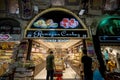 The shop sells sweets and dried fruits and nuts in Spice Bazaar a in Istanbul, Turkey Royalty Free Stock Photo