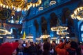 Tourists enjoying amazing interior of Hagia Sophia Istanbul Turkey
