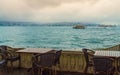 View of Bosphorus strait seen from waterfront cafe Istanbul Turkey