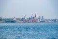 Istanbul, Turkey - May 29, 2022: View from water of Haydarpasa Port in Istanbul, Turkey. Terminal is main trading port Royalty Free Stock Photo