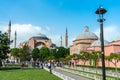 Istanbul, Turkey - May 28, 2019: The way to Hagia Sophia Museum mosque with local people and group tourism at Istanbul, Turkey