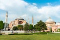 Istanbul, Turkey - May 28, 2019: The way to Hagia Sophia Museum mosque with local people and group tourism at Istanbul, Turkey