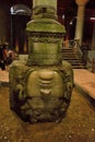 ISTANBUL, TURKEY: Medusa sculpture in the Basilica Cistern, that is the largest of several hundred ancient cisterns in the city Royalty Free Stock Photo