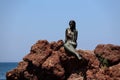 25-06-2023 Istanbul-Turkey: Mermaid Statue on the Rock in Oren Beach