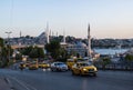 Istanbul, Turkey, Middle East, Ataturk Bridge, Golden Horn, Bosphorus, sunset, skyline, Suleymaniye mosque, taxi, traffic, minaret