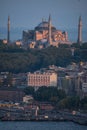 Istanbul, Turkey, Middle East, Hagia Sophia, Ayasofya, mosque, minaret, museum, sunset, aerial view, Bosphorus, Golden Horn