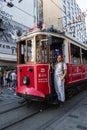 Istanbul, Turkey, Middle East, Taksim Square, cable car, tram, tramway, historic, Istiklal Caddesi, avenue, Beyoglu, transport Royalty Free Stock Photo