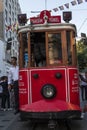 Istanbul, Turkey, Middle East, Taksim Square, cable car, tram, tramway, historic, Istiklal Caddesi, avenue, Beyoglu, transport