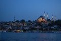 Istanbul, Turkey, Middle East, Suleymaniye mosque, minaret, Golden Horn, Bosphorus, skyline, Suleiman the Magnificent, night Royalty Free Stock Photo