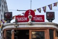 Istanbul, Turkey, Middle East, Taksim Square, sign, cable car, tram, tramway, historic, Istiklal Caddesi, Beyoglu, transport