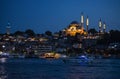 Istanbul, Turkey, Middle East, Suleymaniye mosque, minaret, Golden Horn, Bosphorus, skyline, Suleiman the Magnificent, night Royalty Free Stock Photo