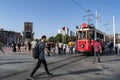 Istanbul, Turkey, Middle East, Taksim Square, cable car, tram, tramway, historic, Republic Monument, Beyoglu, transportation Royalty Free Stock Photo