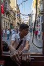 Istanbul, Turkey, Middle East, Taksim Square, sign, cable car, tram, tramway, historic, Istiklal Caddesi, Beyoglu, transport Royalty Free Stock Photo