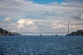 Yavuz Sultan Selim Bridge and cargo ships crossing the Bosphorus Strait, Istanbul Royalty Free Stock Photo