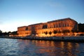 Istanbul (Turkey). Night cruise on the Bosphorus. Golden Horn. Illuminated Galata Bridge. Dolmabahce