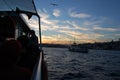 Istanbul (Turkey). Night cruise on the Bosphorus. Golden Horn. Illuminated Galata Bridge. Sunrise