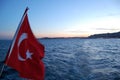 Istanbul (Turkey). Night cruise on the Bosphorus. Golden Horn. Illuminated Galata Bridge. Sunrise Royalty Free Stock Photo