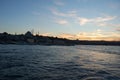 Istanbul (Turkey). Night cruise on the Bosphorus. Golden Horn. Illuminated Galata Bridge. Sunrise