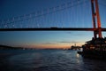 Istanbul (Turkey). Night cruise on the Bosphorus. Golden Horn. Illuminated Galata Bridge.