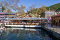 Fish restaurants by the sea side at Anadolu Kavagi located beside the ferry terminal, Istanbul, Turkey, View from the sea