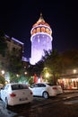 Night view of the Galata Tower from Byzantium times in Istanbul Royalty Free Stock Photo