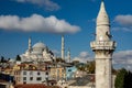 Istanbul, Turkey. 09-November-2018. Sulymaniye mosque against blue sky and birds flying Royalty Free Stock Photo