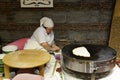 Unknown woman bakes Turkish tortillas in Istanbul, Turkey