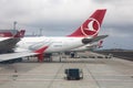 Istanbul, Turkey Ã¢â¬â November 2020. the wing of an airplane when landing at an international airport Royalty Free Stock Photo