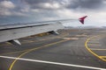 Istanbul, Turkey Ã¢â¬â November 2020. the wing of an airplane when landing at an international airport Royalty Free Stock Photo