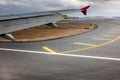 Istanbul, Turkey Ã¢â¬â November 2020. the wing of an airplane when landing at an international airport Royalty Free Stock Photo