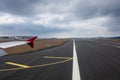 Istanbul, Turkey Ã¢â¬â November 2020. the wing of an airplane when landing at an international airport Royalty Free Stock Photo