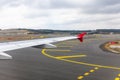 Istanbul, Turkey Ã¢â¬â November 2020. the wing of an airplane when landing at an international airport Royalty Free Stock Photo