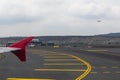 Istanbul, Turkey Ã¢â¬â November 2020. the wing of an airplane when landing at an international airport Royalty Free Stock Photo