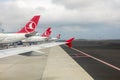 Istanbul, Turkey Ã¢â¬â November 2020. the wing of an airplane when landing at an international airport Royalty Free Stock Photo