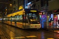 Istanbul, Turkey - 31 Oct 2014: The tram at night in Instanbul, Turkey