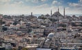 ISTANBUL, TURKEY - OCTOBER 12 ,2021: Istanbul city view on mosque with Sultanahmet district against blue sky and clouds Royalty Free Stock Photo