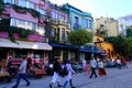 Istanbul, TURKEY - October 13- 2019: Colorful buildings and street cafe on Sultanahmet.