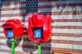 ISTANBUL, TURKEY - OCTOBER 22, 2014: Landline red telephones and wifi access point in Sultanahmet Royalty Free Stock Photo