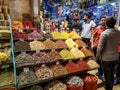 Showcase with colorful spices at the Egyptian Bazaar in Istanbul