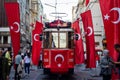 Taksim Istiklal Street is decorated with Turkish Flags. Turkish Republic Day celebration.