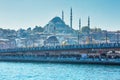 ISTANBUL, TURKEY - October 9th, 2019: View to Galata bridge and Suleymaniye mosque Royalty Free Stock Photo