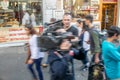 Istanbul, Turkey - October 2014: Tourists and locals walk along the crowded Istiklal Caddesi