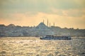 ISTANBUL / TURKEY - OCTOBER 11, 2019: .Transport ferry in the Bosphorus. Ferryboat carries passengers from the Asian part