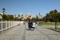 View of the Sultan Ahmet Park in front of Hagia Sophia Grand Mosque. Sultanahmet neighbourhood, City of Istanbul, Turkey Royalty Free Stock Photo